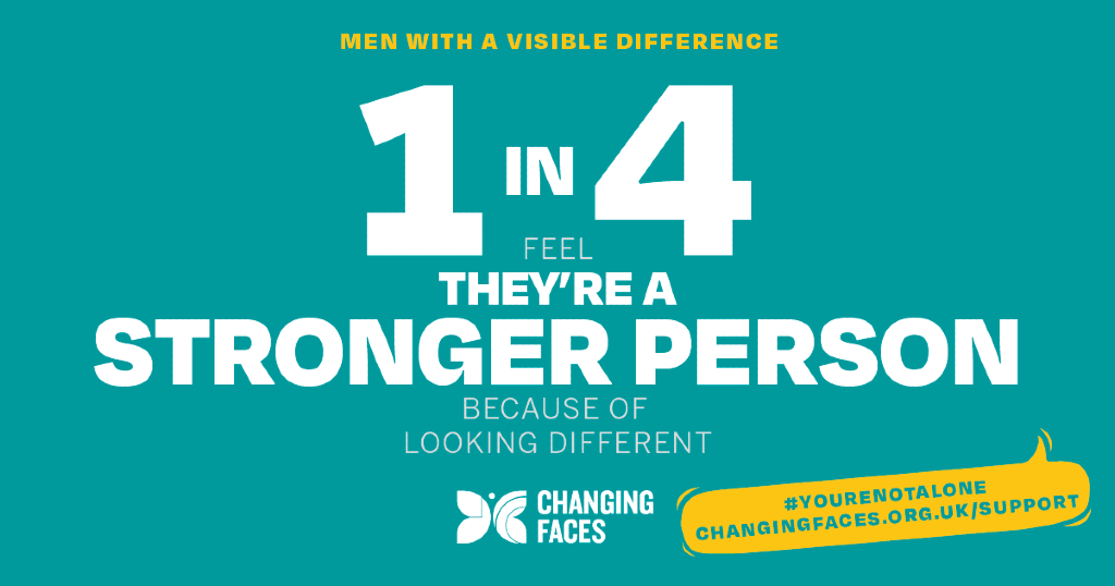 Graphic with text: "1 in 4 feel they're a stronger person because of looking different"