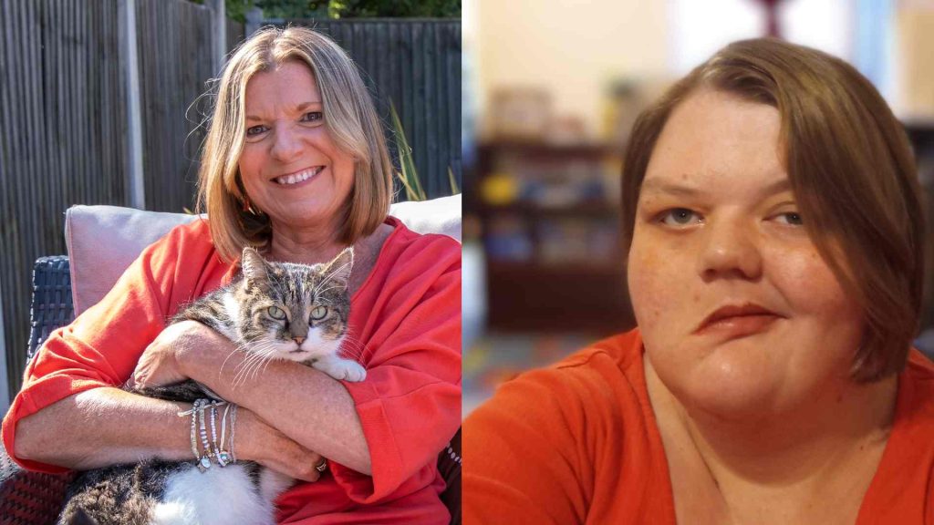 Two pictures of campaigners arranged side by side. Left is a woman with scoliosis sitting in the garden with her cat, right is a woman with facial paralysis.