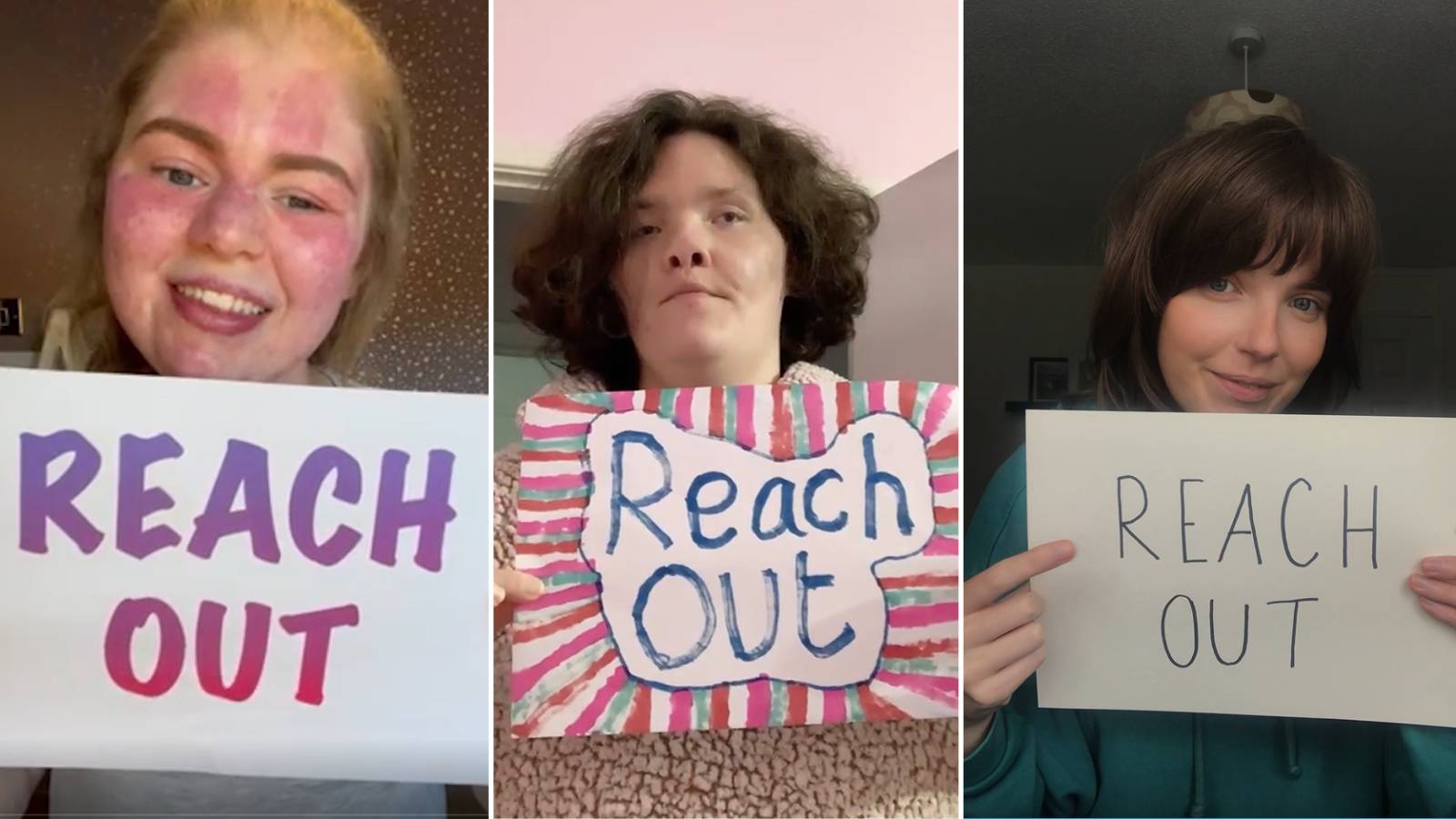 Three campaigners holding "reach out" boards