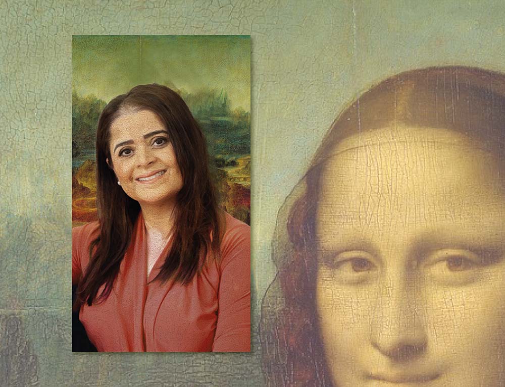 A portrait of Joti for Face Equality Week in the style of Leonardo Da Vinci