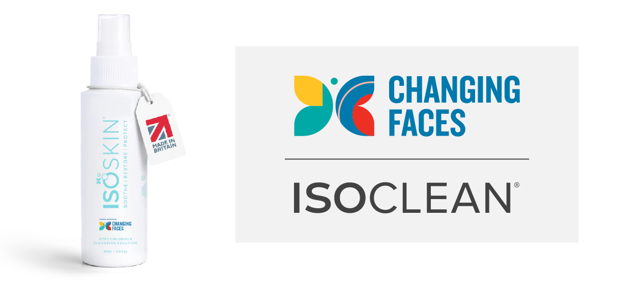 Isoclean bottle featuring the changing faces logo